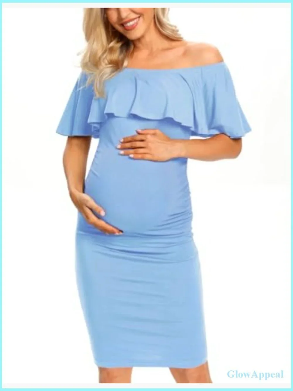 Maternity Bodycon Dress Off Shoulder Ruched Side Knee Length Cotton Spandex